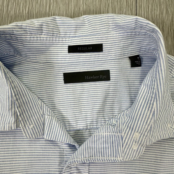 Hawker Rye Shirt Mens Long Sleeve Blue White Strips Button Up Regular Fit Medium - Picture 3 of 4